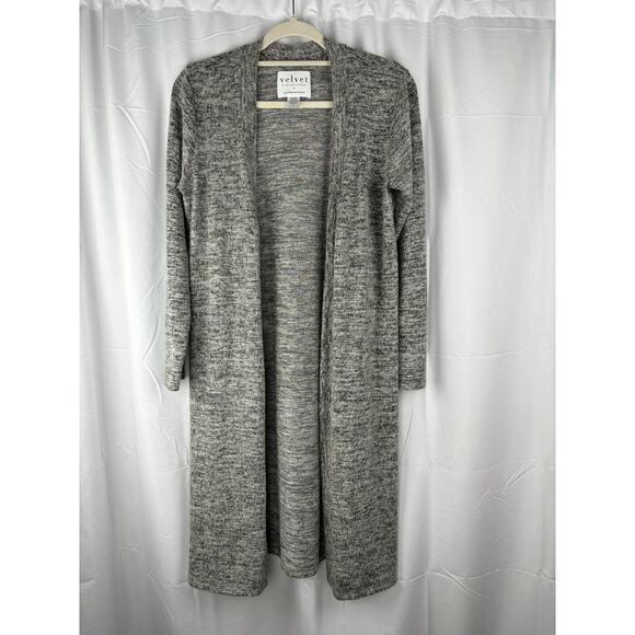 Velvet By Graham Spencer Cardigan Womens Sm Gray Heathered Duster Long Line Open - Picture 2 of 16